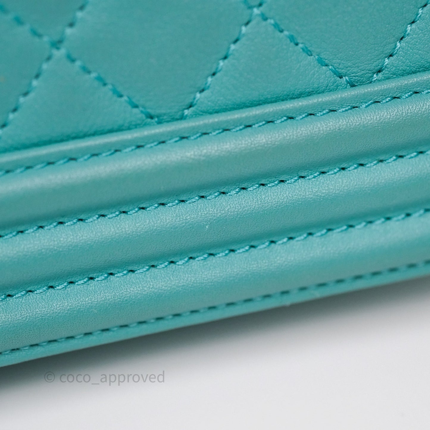 Chanel Medium Boy Quilted Turquoise Calfskin Aged Gold Hardware