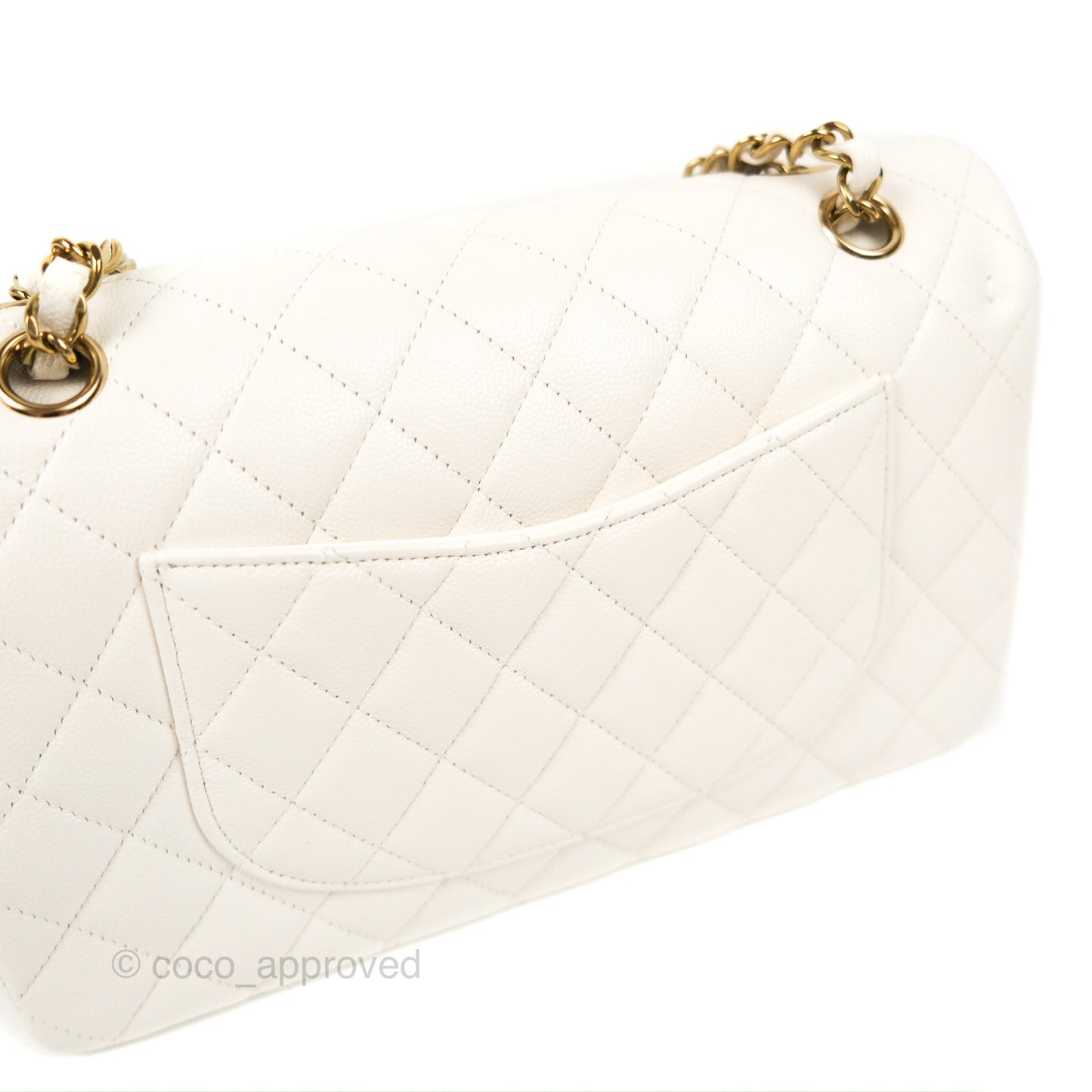 Chanel Classic M/L Medium Flap Quilted White Caviar Gold Hardware