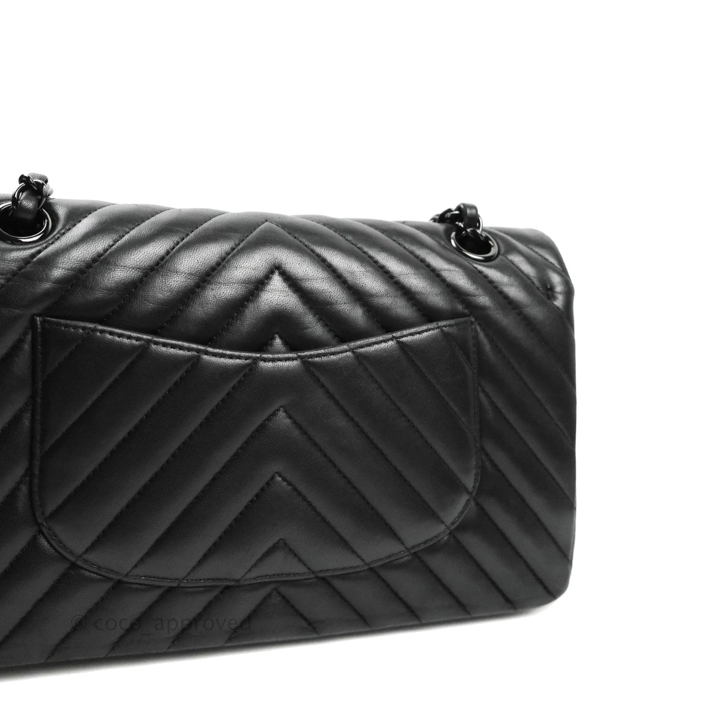 Chanel Classic Chevron M/L Medium Double Flap So Black Lambskin