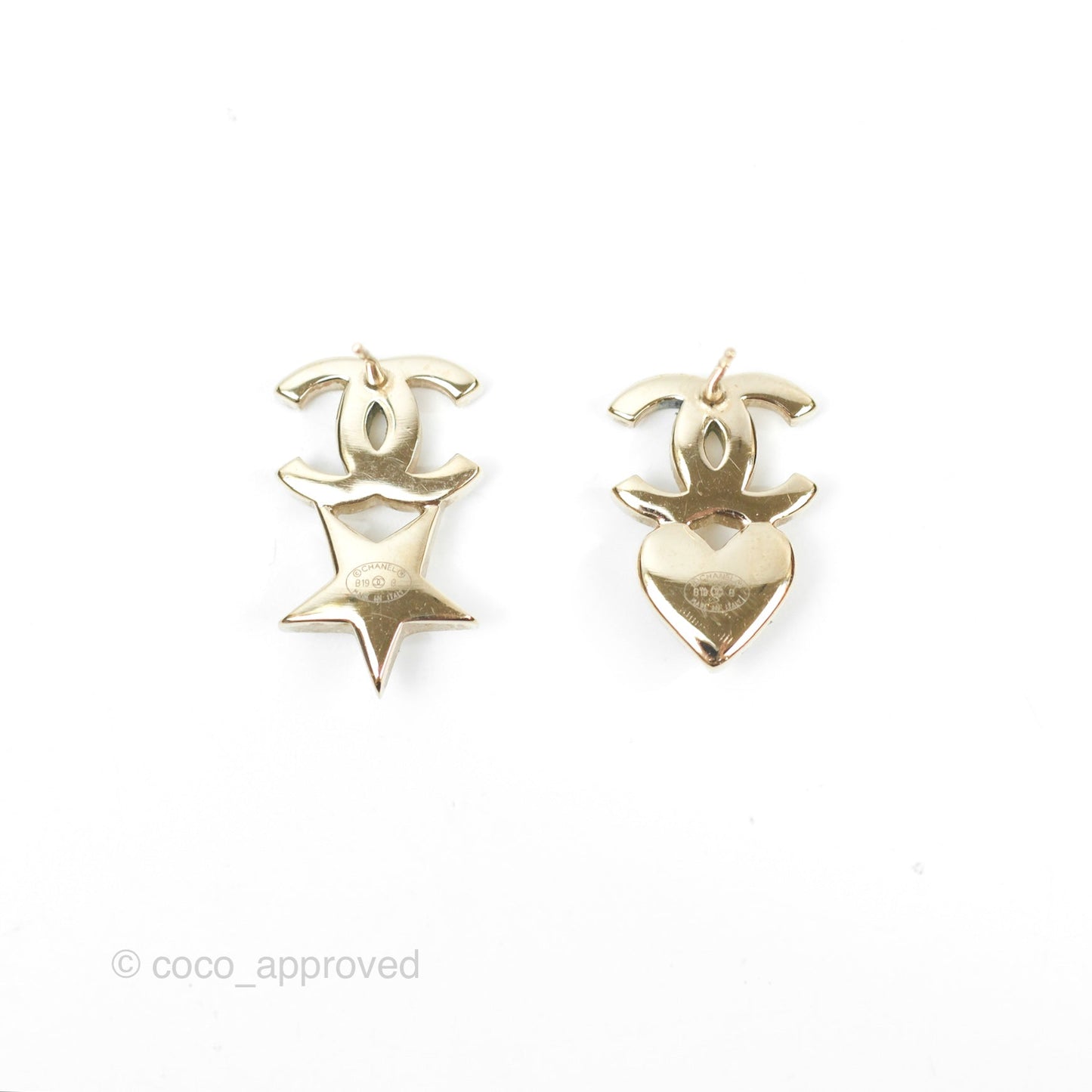Chanel Crystal CC Star & Heart Pearl Earrings Gold Tone 19B