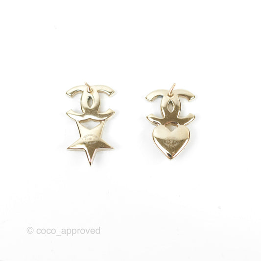 Chanel Crystal CC Star & Heart Pearl Earrings Gold Tone 19B