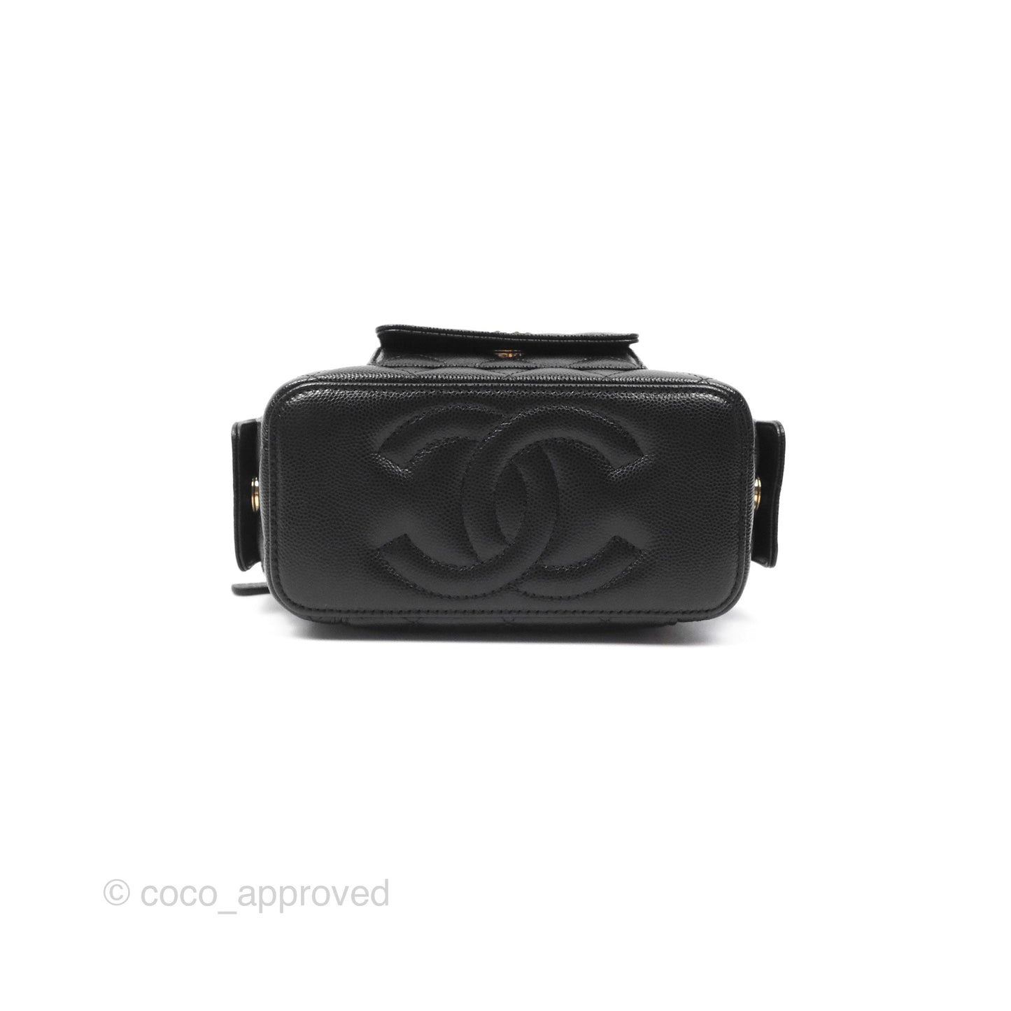 Chanel Cargo Pocket Top Handle Vanity with Chain Black Caviar Gold Hardware