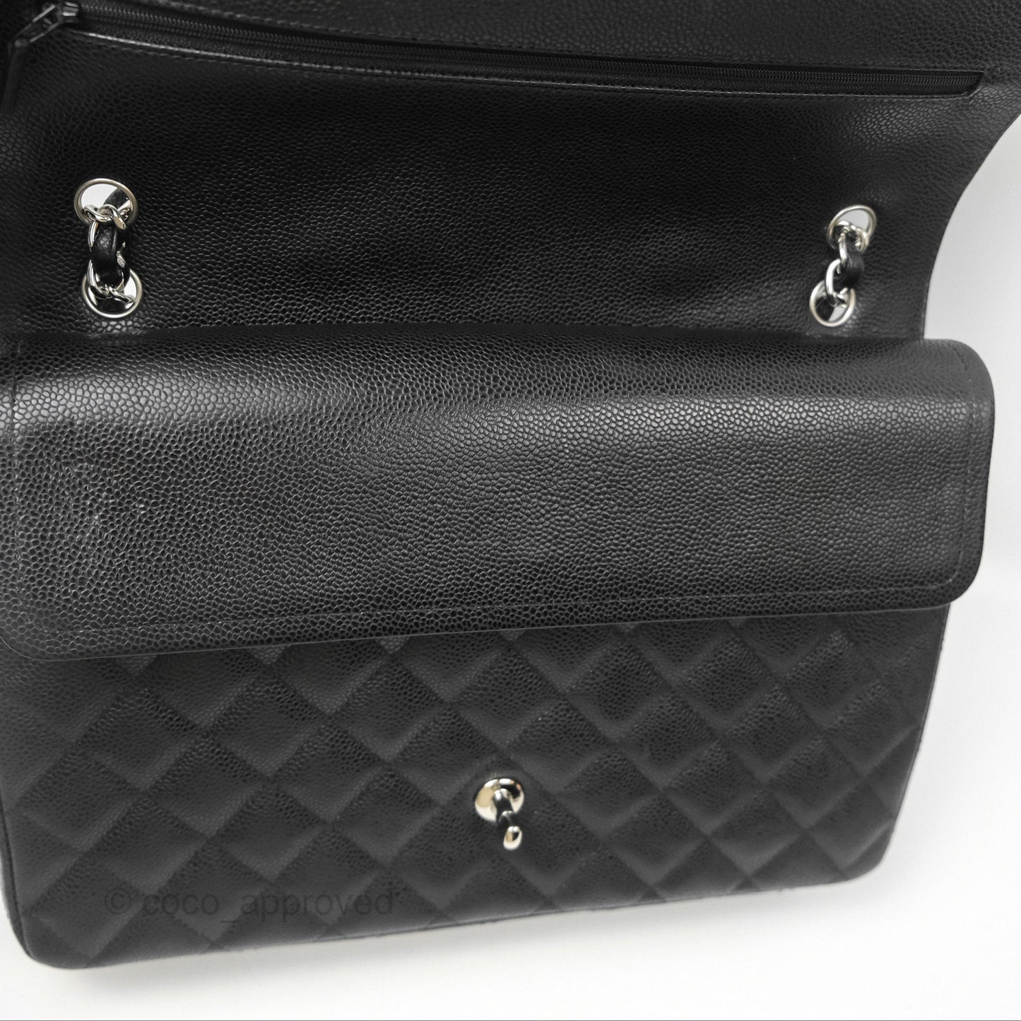 Chanel Quilted Maxi Double Flap Black Caviar Silver Hardware