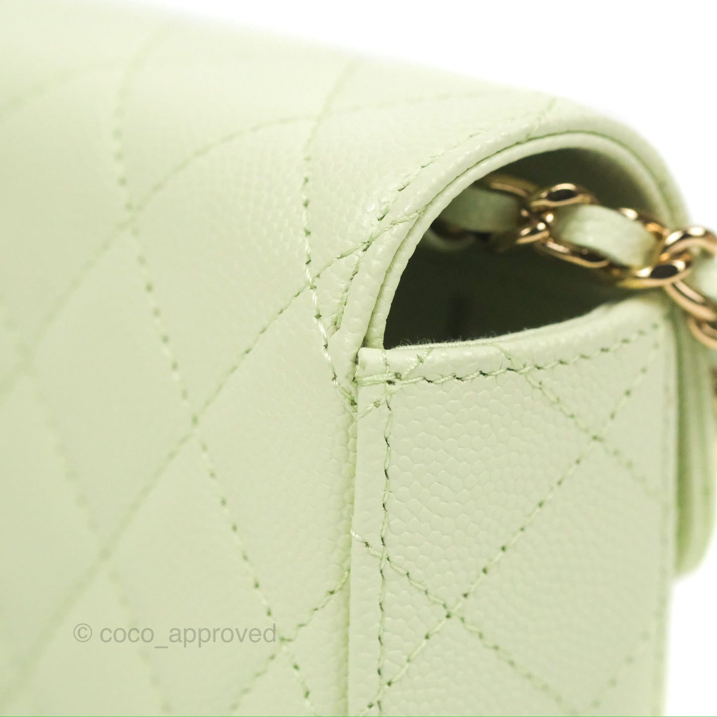 Chanel Mini Clutch With Chain Mint Green Caviar Gold Hardware 22C