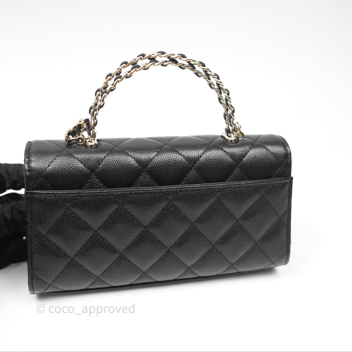 Chanel Top Handle Clutch with Chain Black Caviar Light Gold Hardware