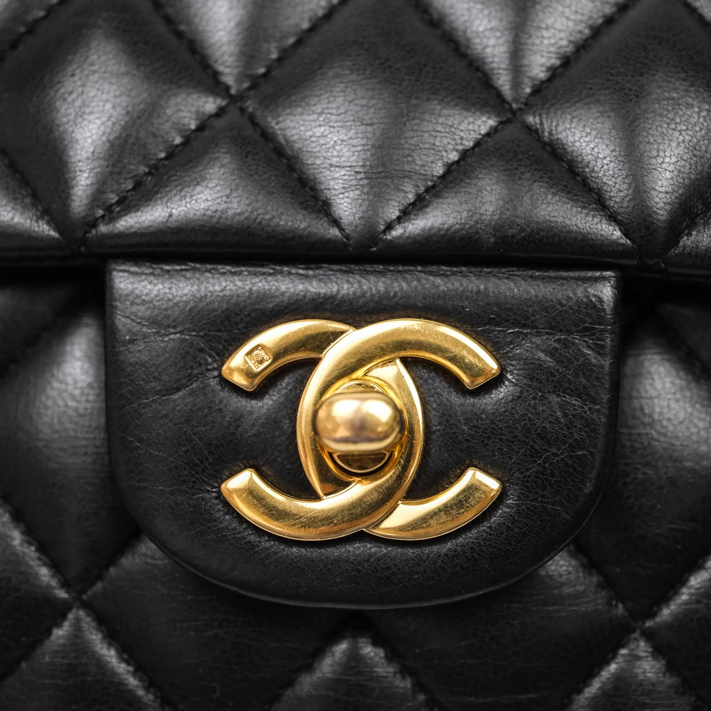 Chanel Vintage Classic M/L Medium Double Flap Black Lambskin 24K Gold Hardware
