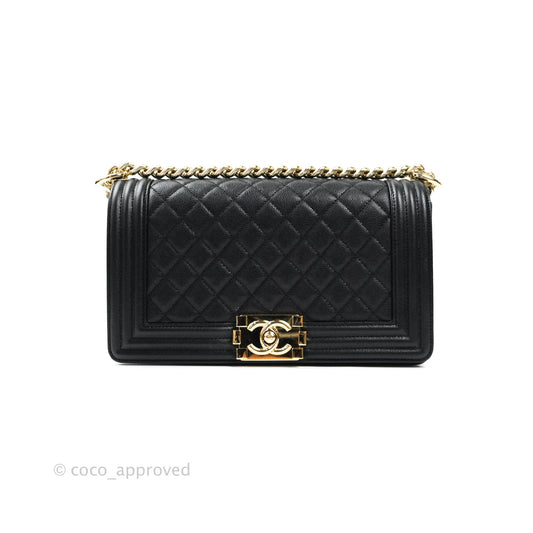 Chanel Boy Quilted Medium Black Caviar Gold Hardware