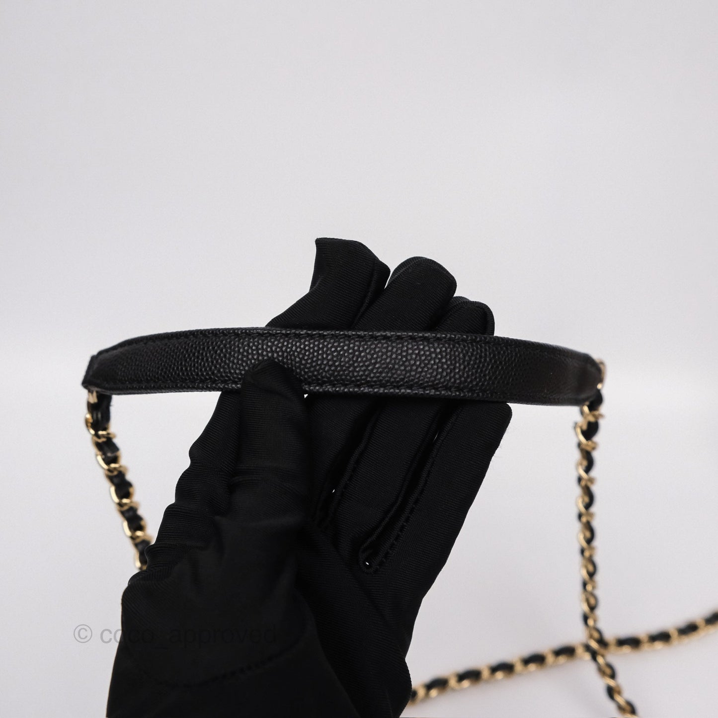Chanel Quilted Small CC Filigree Vanity Case Black Beige Caviar Gold Hardware