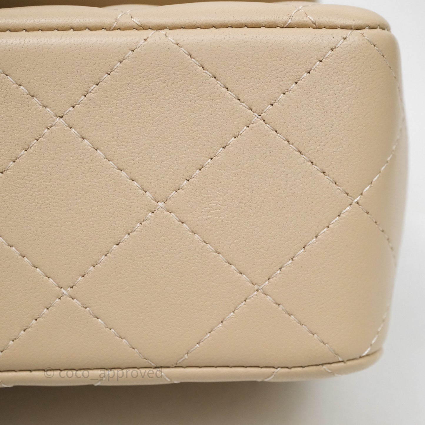 Chanel Top Handle Mini Rectangular Flap Beige Lambskin Shiny Gold Hardware
