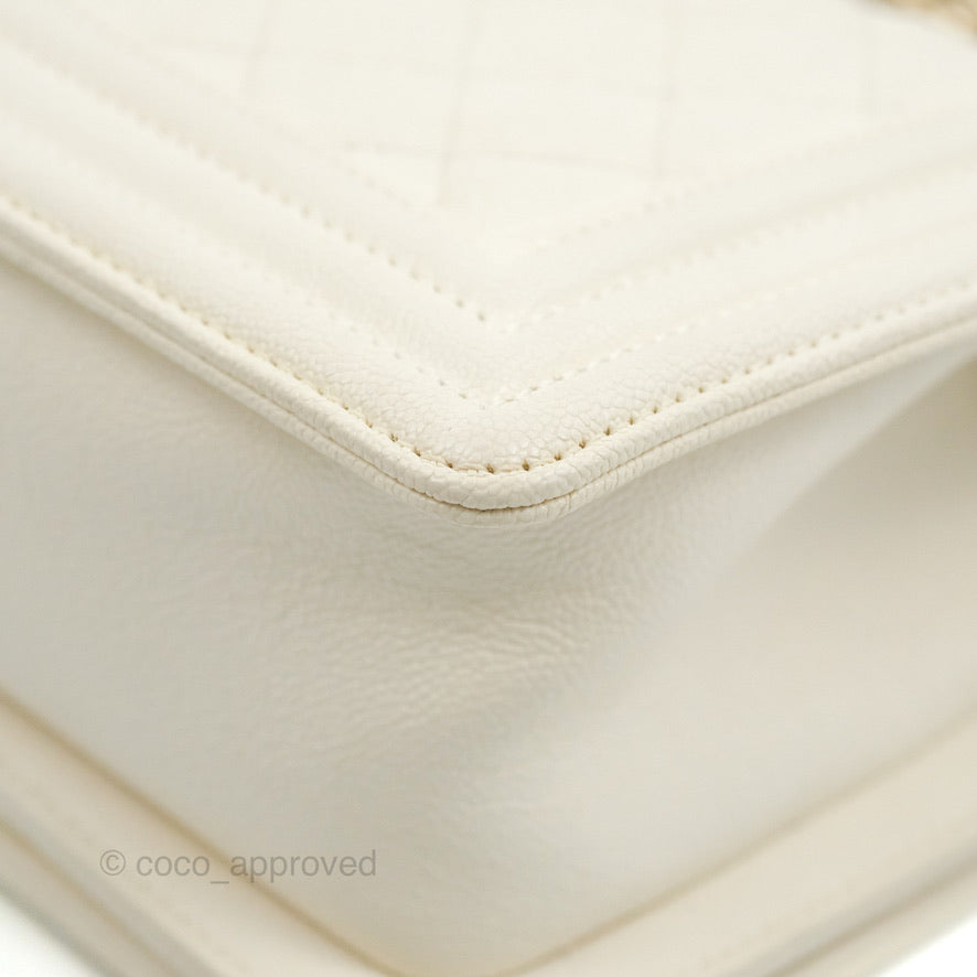 Chanel Small Boy White Caviar Gold Hardware