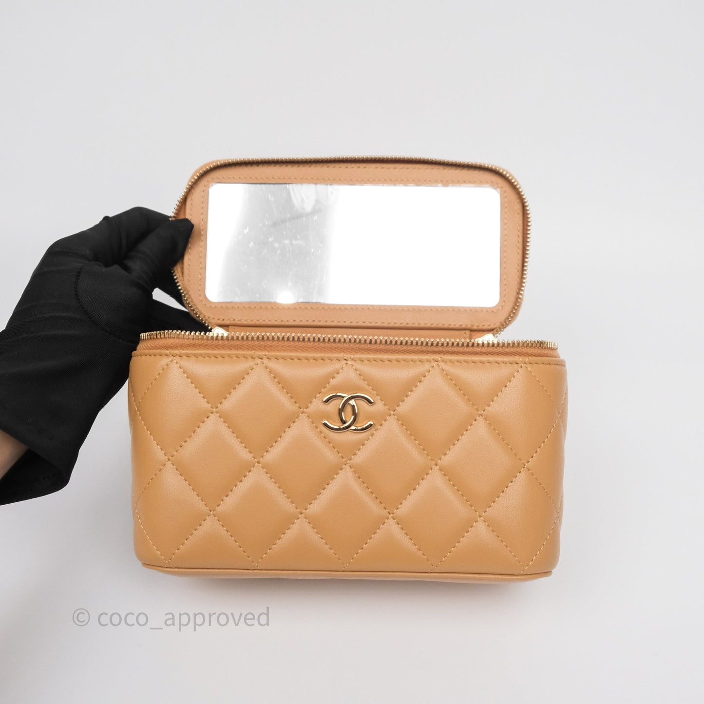 Chanel Top Handle Vanity with Chain Caramel Beige Lambskin Gold Hardware