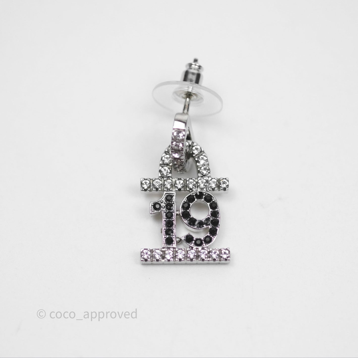 Chanel Crystal 19 CC Lock Earrings Silver Tone 22A