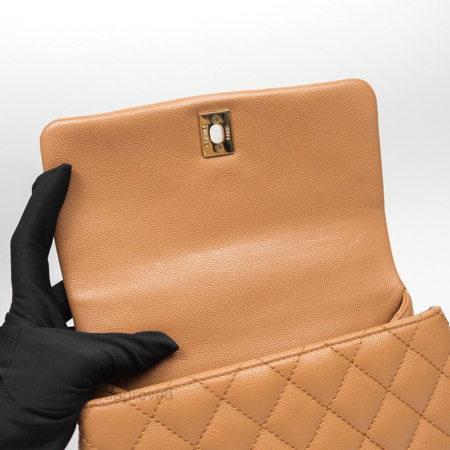 Chanel Small Coco Handle Dark Beige Caramel Caviar Gold Hardware