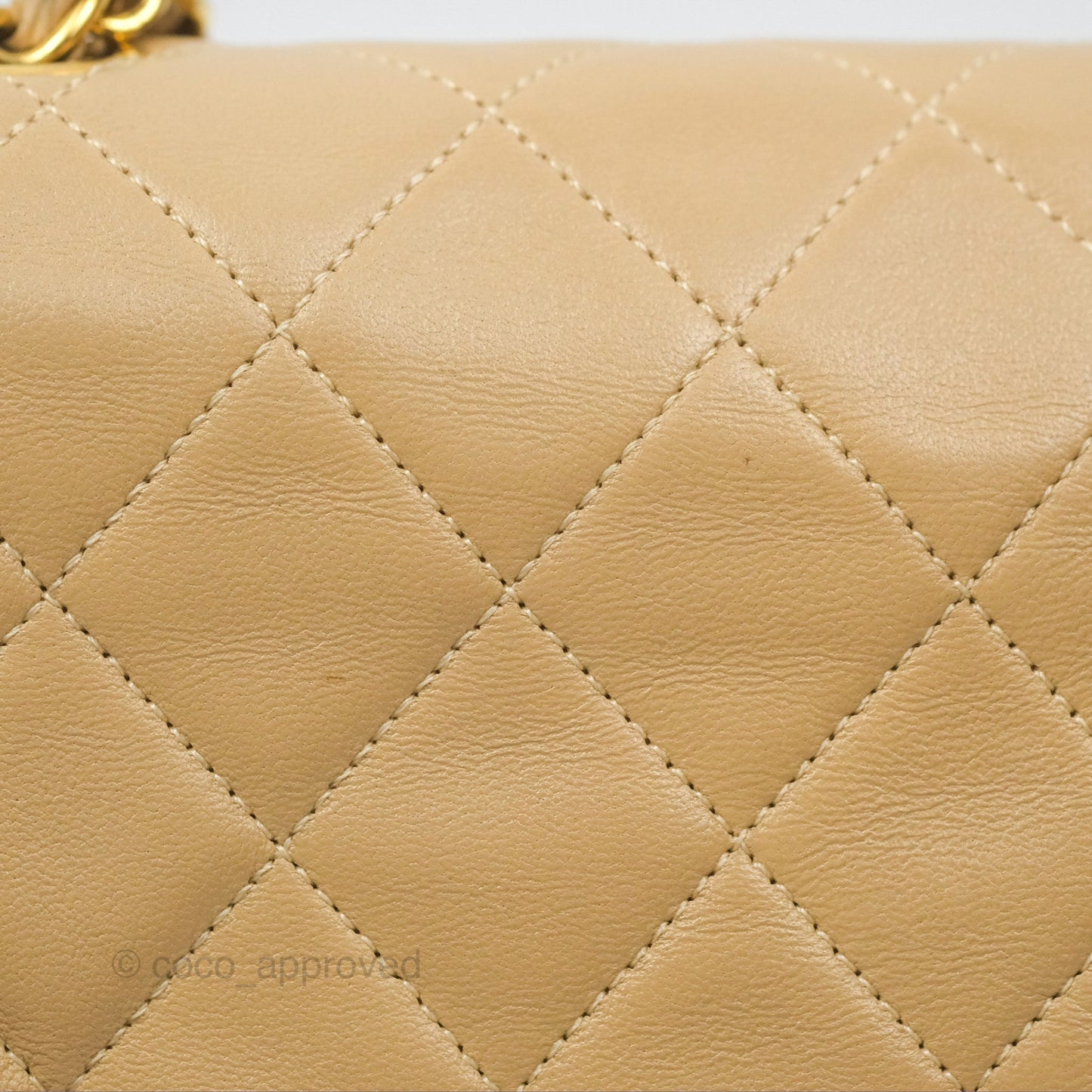 Chanel Vintage Square Flap Bag Beige Lambskin 24K Gold Hardware