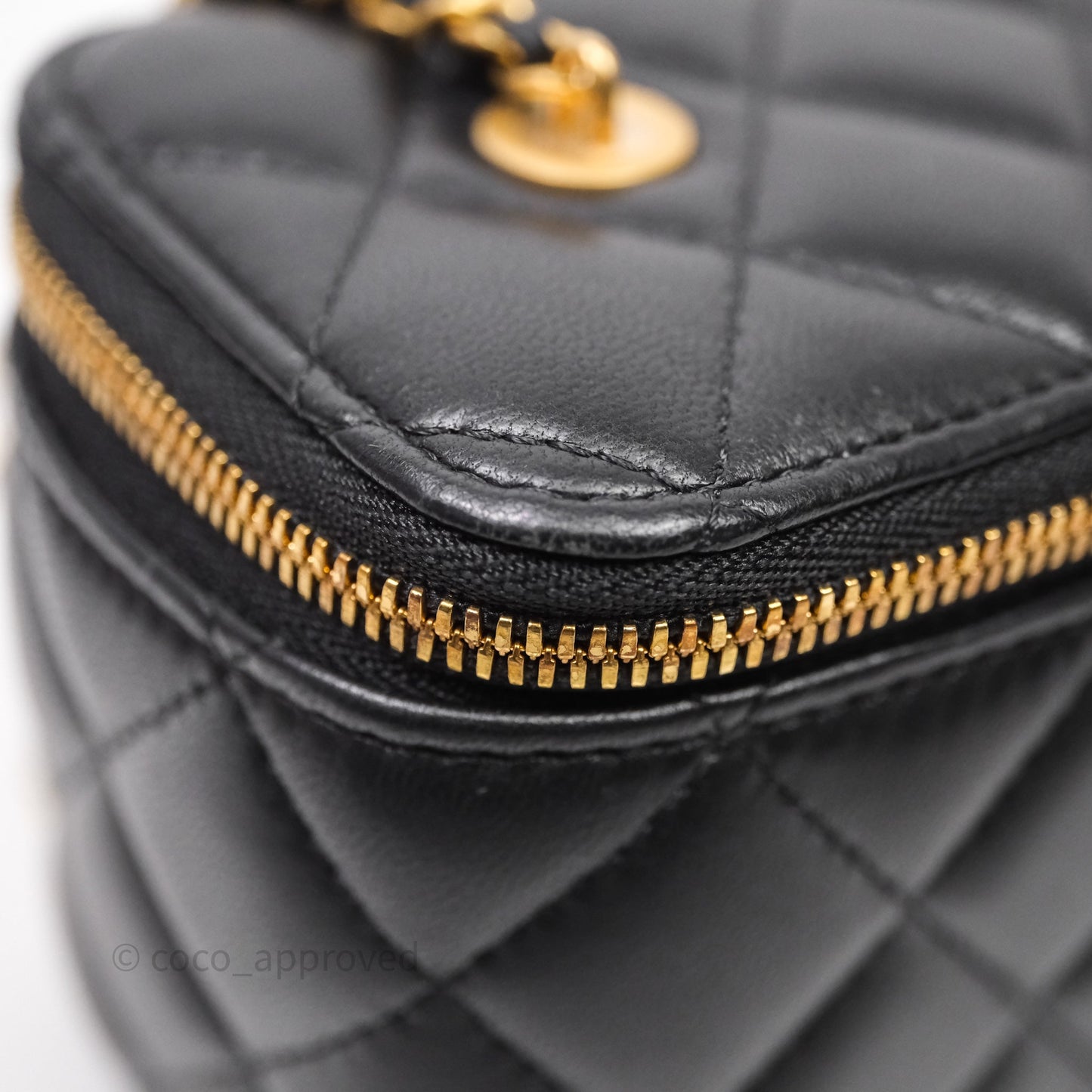 Chanel Vanity With COCO Heart Chain Black Lambskin Aged Gold Hardware