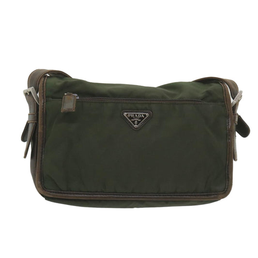 Luxury PradaShoulder Bag Nylon Leather Khaki 58683