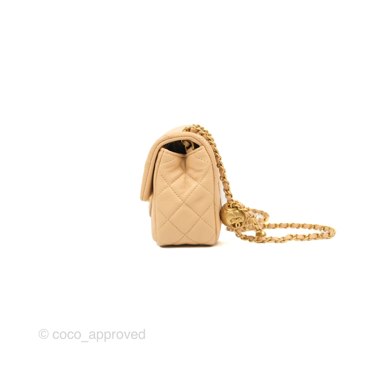 Chanel Mini Rectangular Pearl Crush Beige Lambskin Aged Gold Hardware