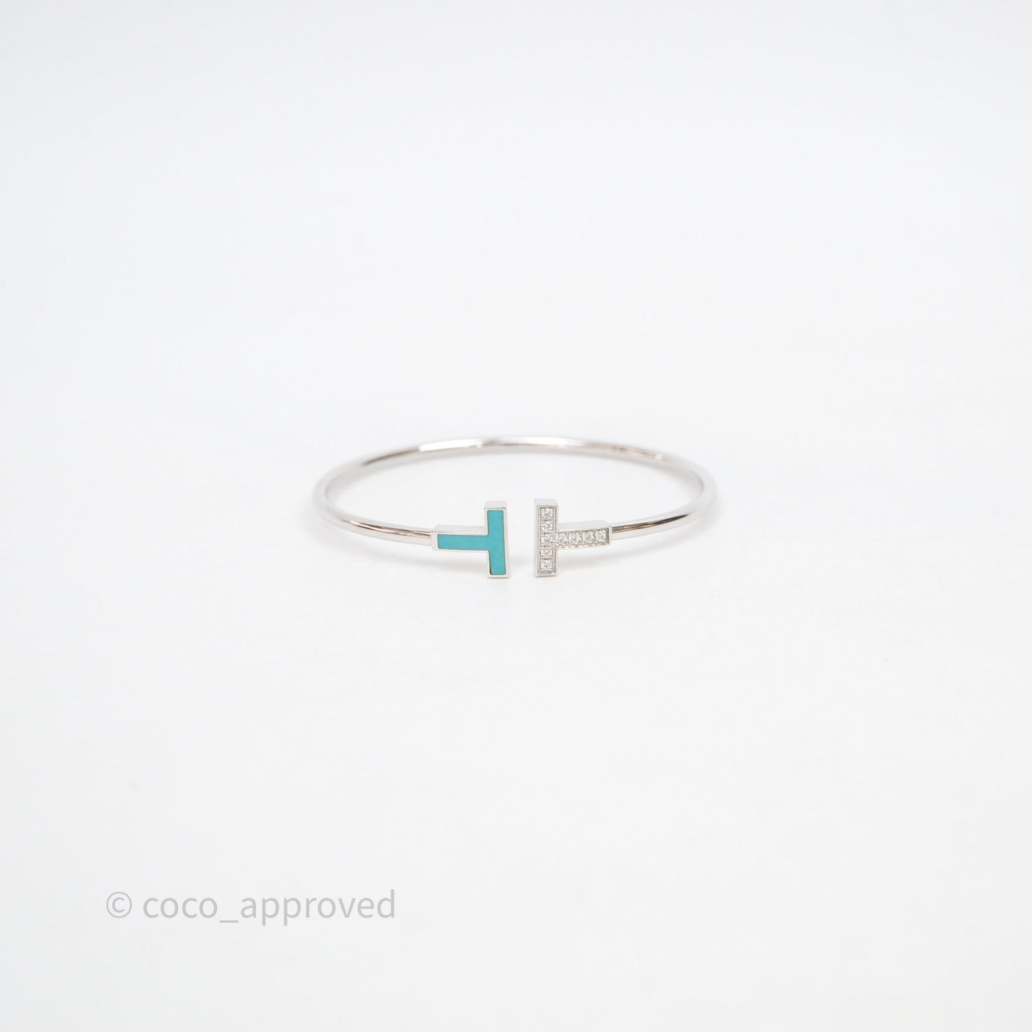 Tiffany & Co Tiffany T Wire Bracelet in White Gold with Turquoise and Diamonds 18k