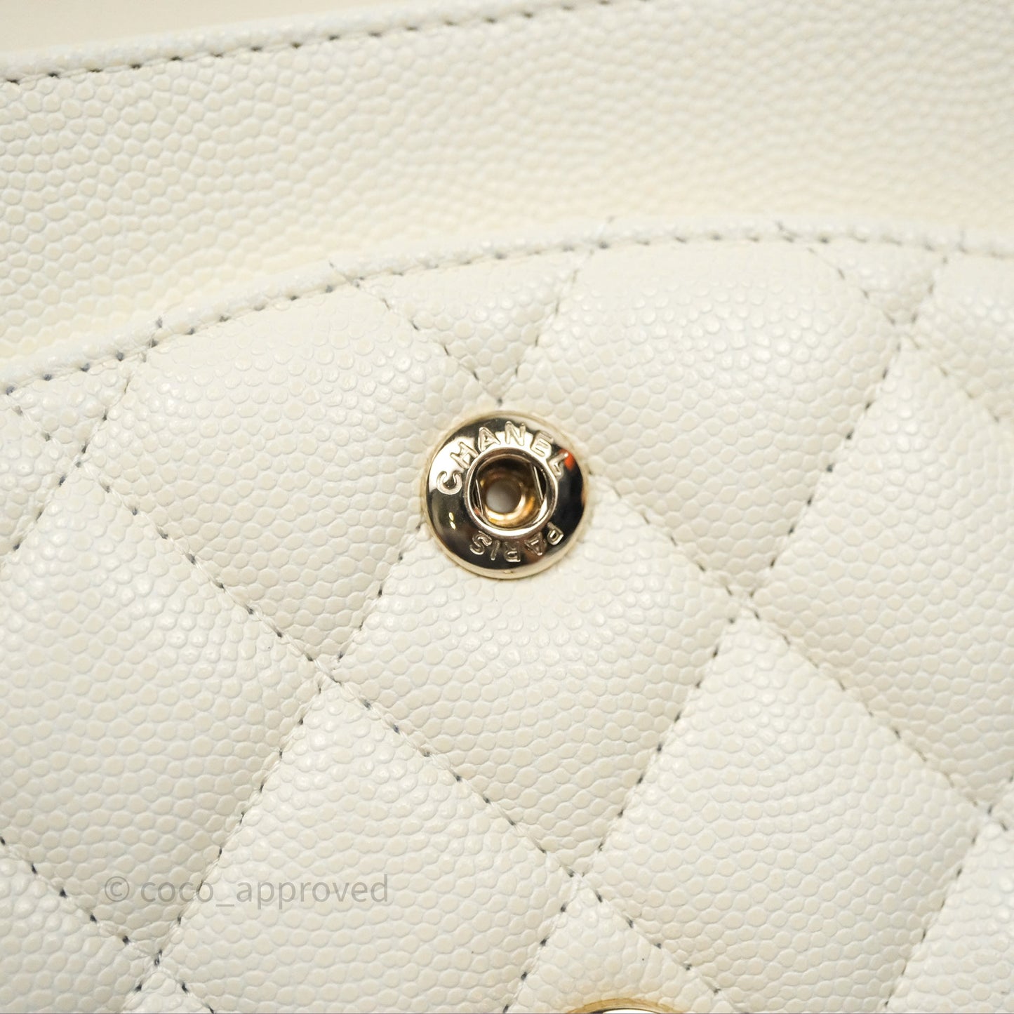 Chanel Classic M/L Medium Flap Quilted Ivory White Caviar Gold Hardware
