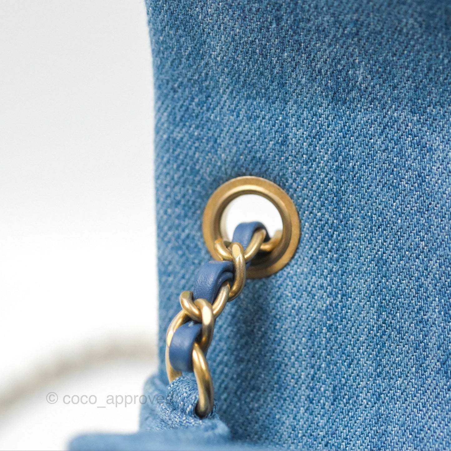 Chanel Mini Square Pearl Crush Quilted Denim Aged Gold Hardware