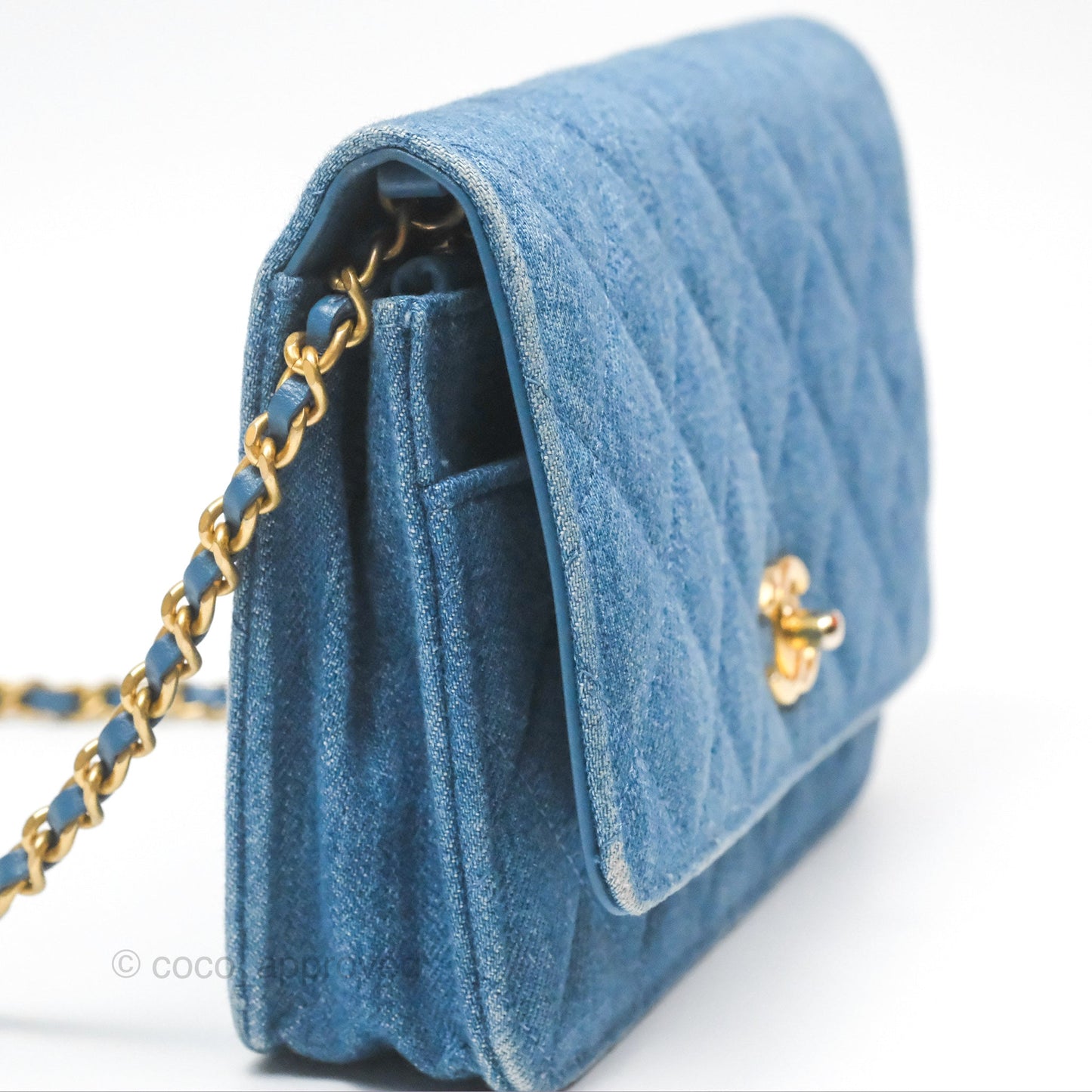 Chanel Quilted Pearl Crush Wallet on Chain WOC Denim Aged Gold Hardware