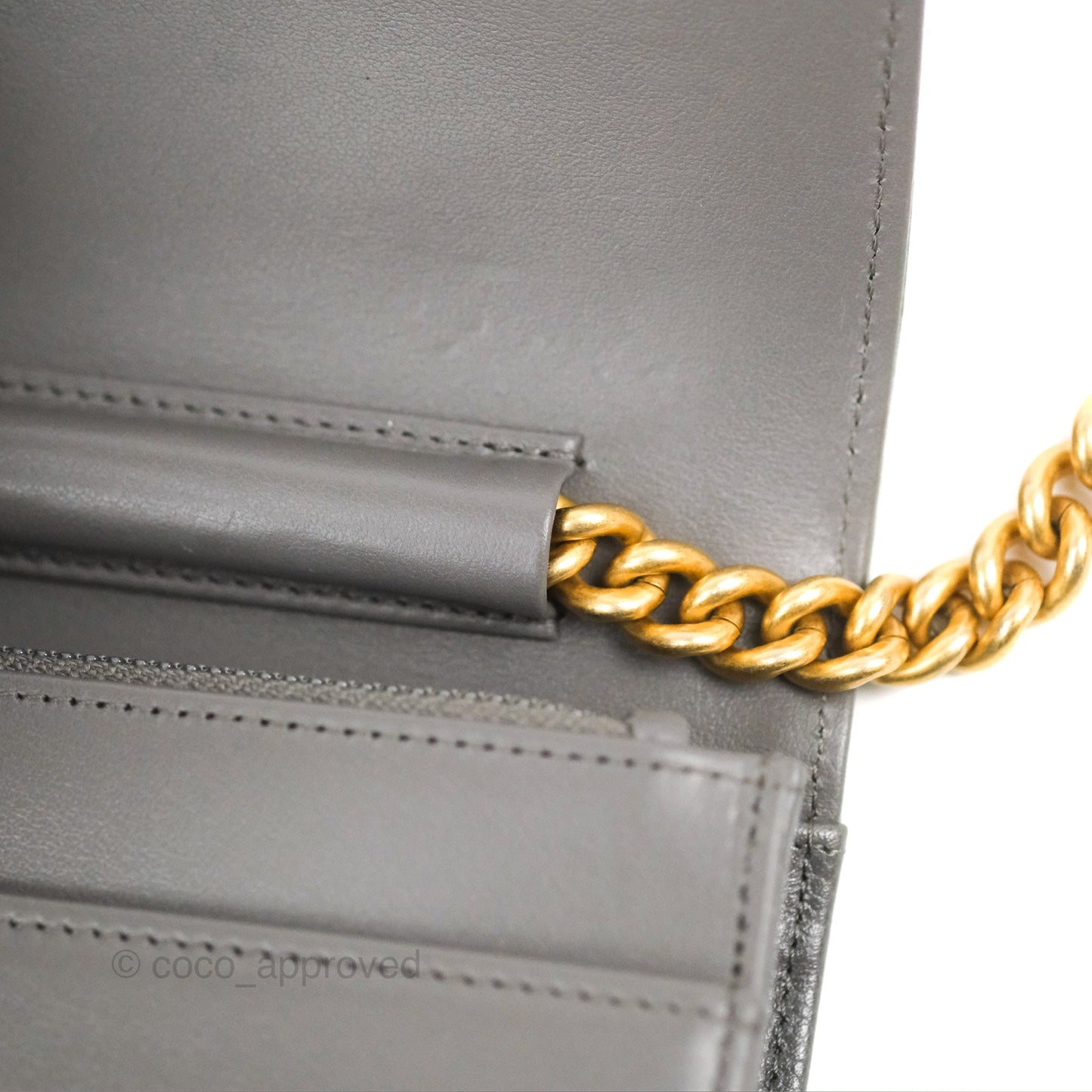Chanel Quilted Boy Wallet on Chain WOC Dark Grey Caviar Gold Hardware