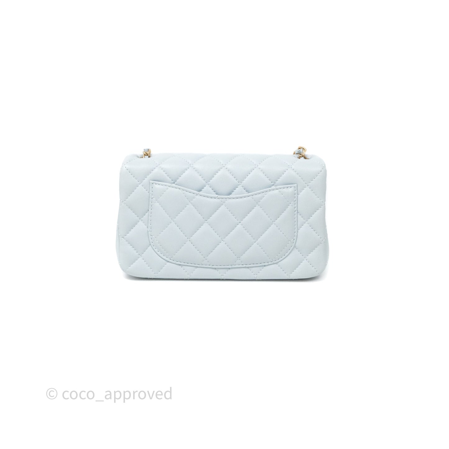 Chanel Pearl Crush Mini Rectangular Light Blue Lambskin Aged Gold Hardware