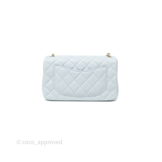 Chanel Pearl Crush Mini Rectangular Light Blue Lambskin Aged Gold Hardware