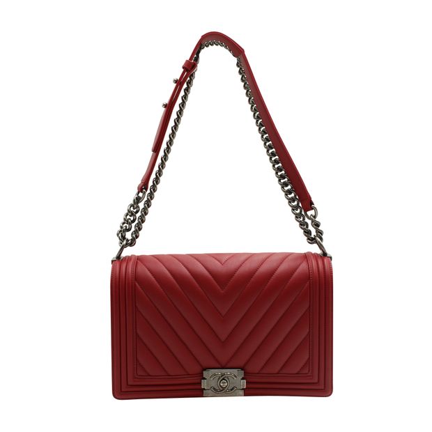 Luxury Chanel Dark Red Ruthenium Finish Hardware Boy Bag