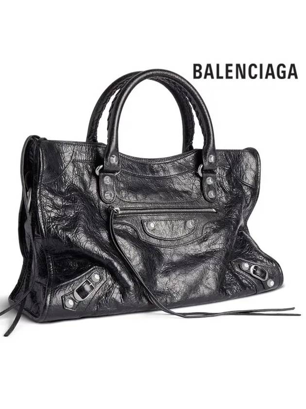 Luxury Balenciaga Le City Medium Leather Tote Bag Black