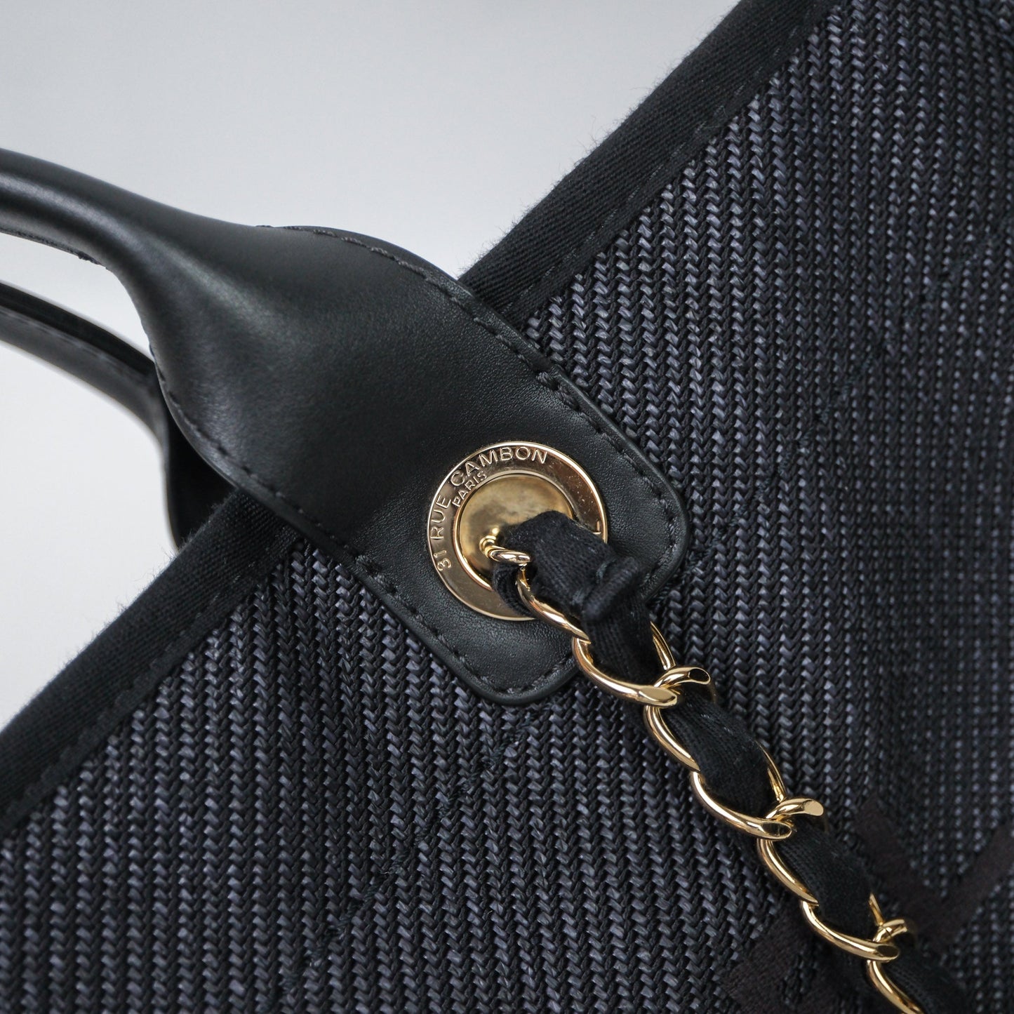 Chanel Large Deauville Charcoal Grey Canvas Light Gold Hardware