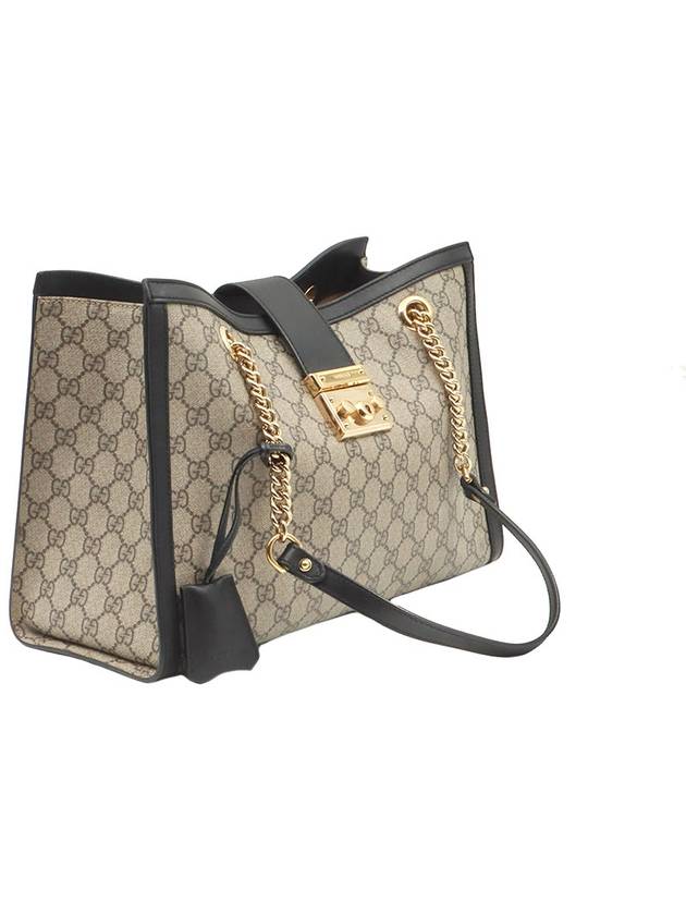 Luxury Gucci Trending 2025 GG Supreme Canvas Black Leather Paddle Lock Medium Shoulder Bag