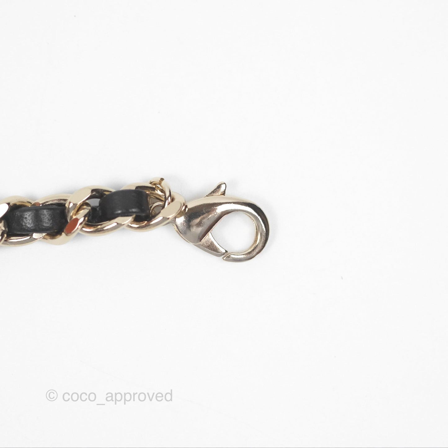 Chanel Flap Bag Charm Black Leather Chain Necklace Gold Tone 21S