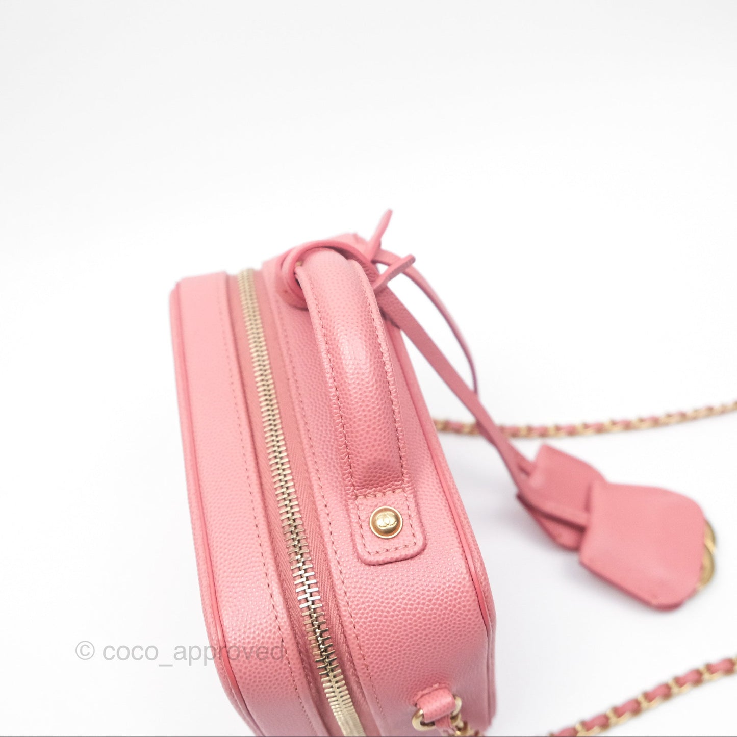 Chanel Quilted Small CC Filigree Vanity Case Pink Caviar Gold Hardware