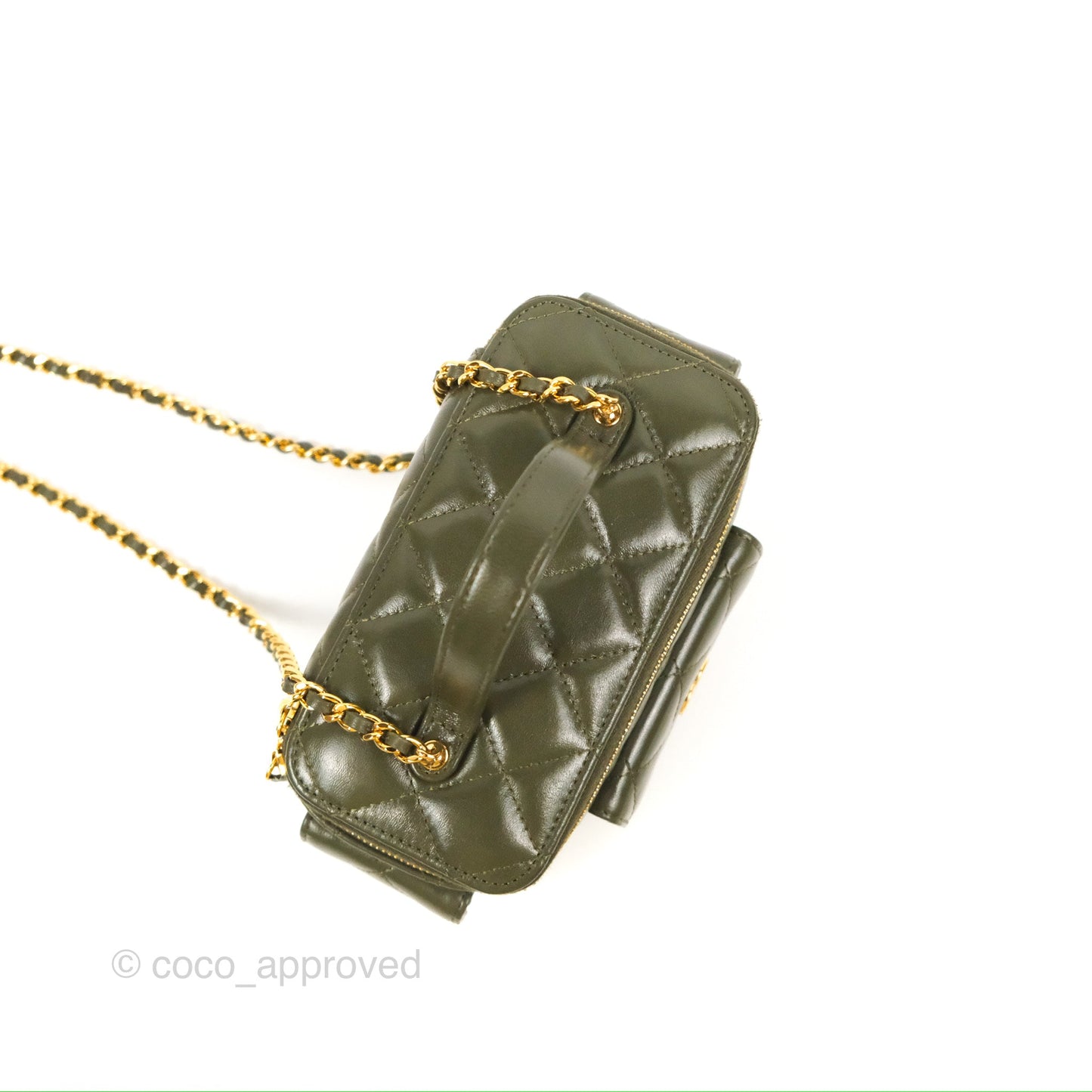 Chanel Cargo Pocket Top Handle Vanity with Chain Khaki Green Lambskin 22K