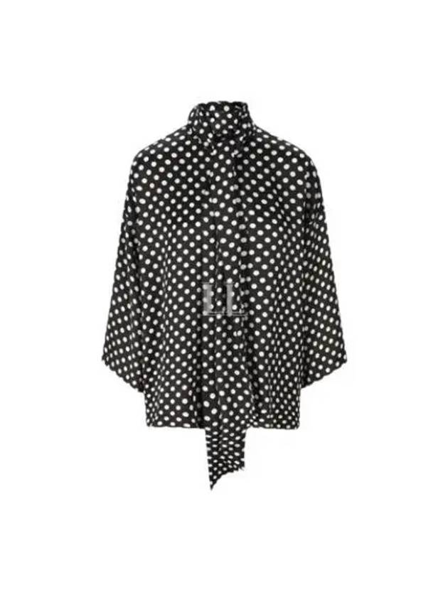 Luxury Saint Laurent Polka Dot Bow Satin Blouse Black