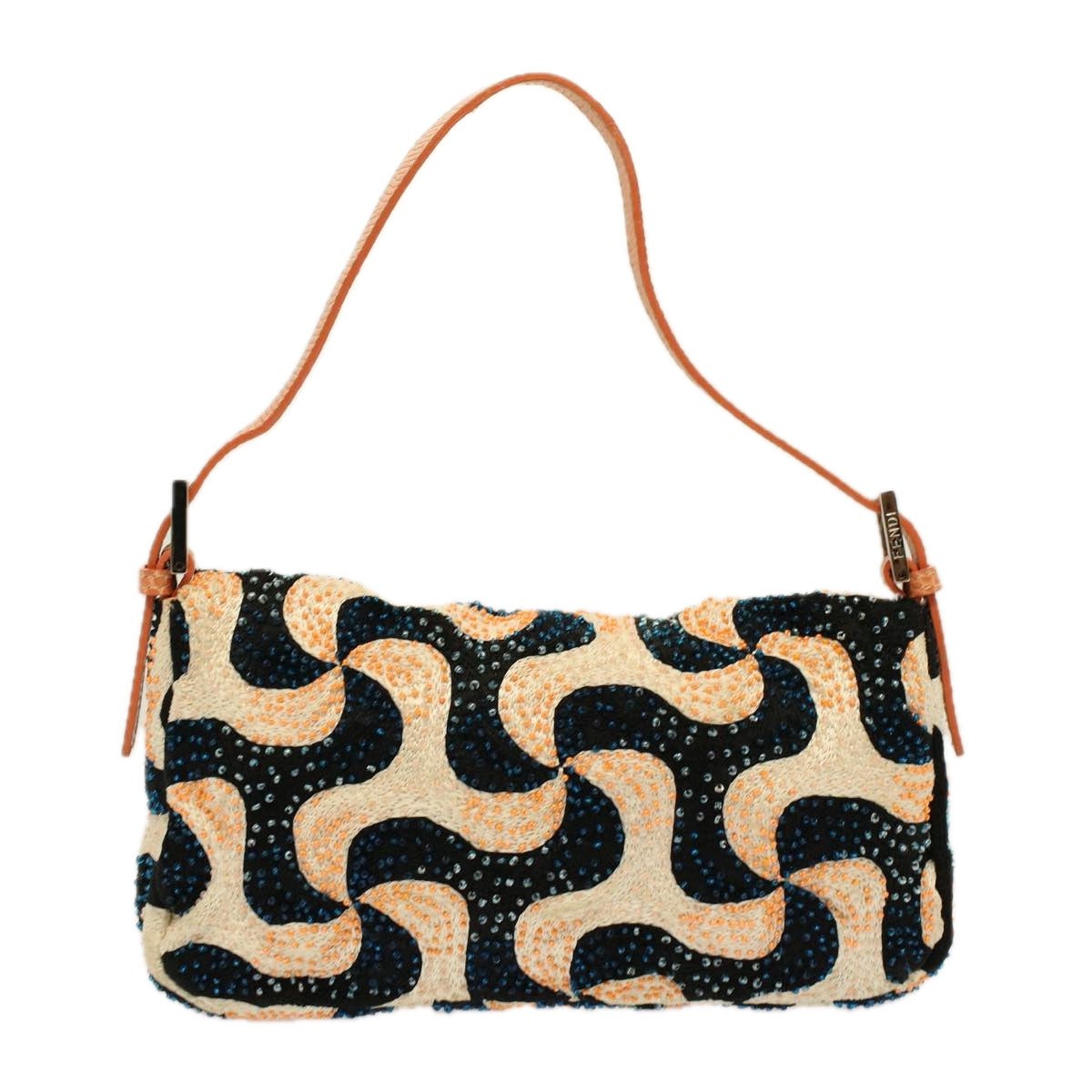 Luxury FendiMamma Baguette Shoulder Bag beads White Orange58824A