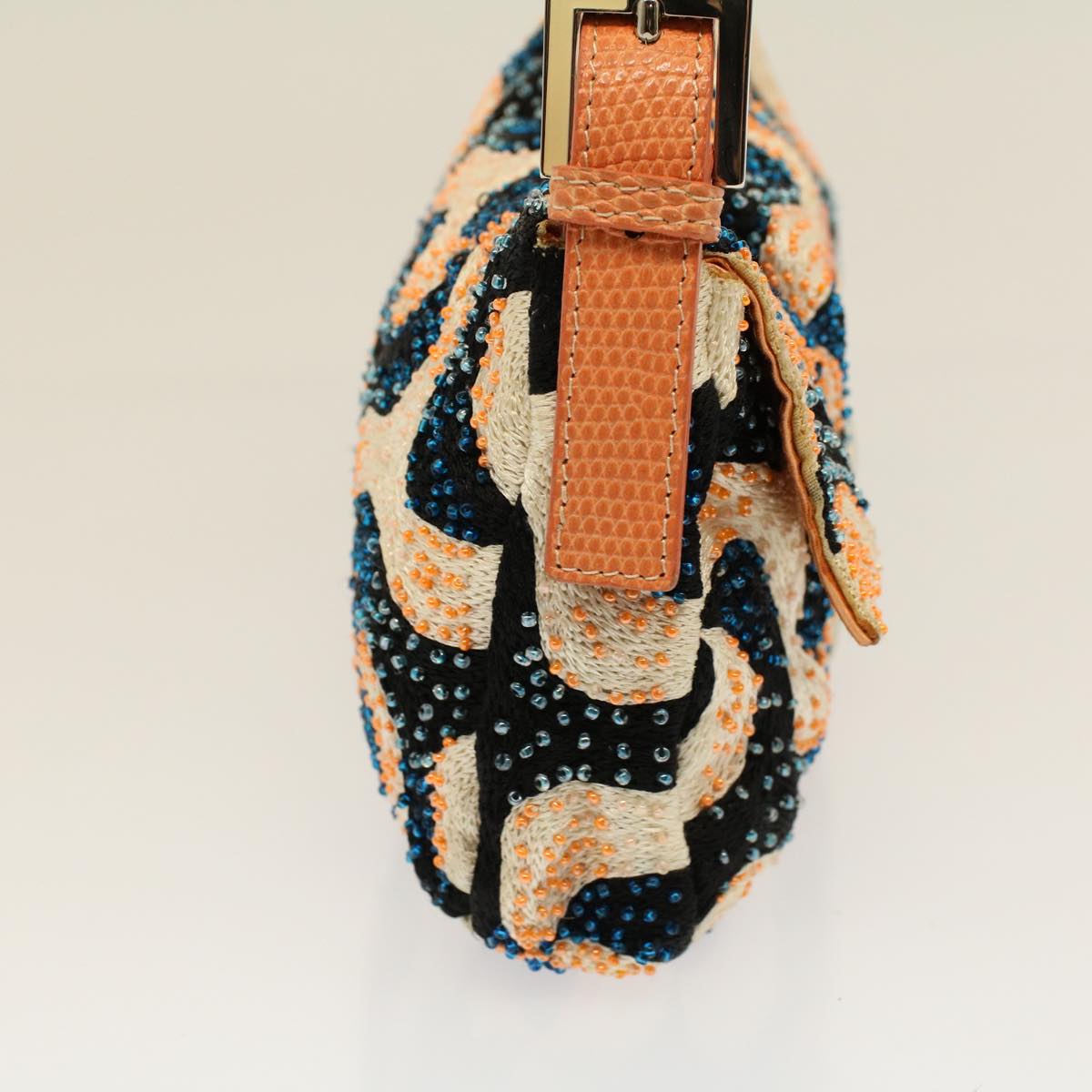 Luxury FendiMamma Baguette Shoulder Bag beads White Orange58824A