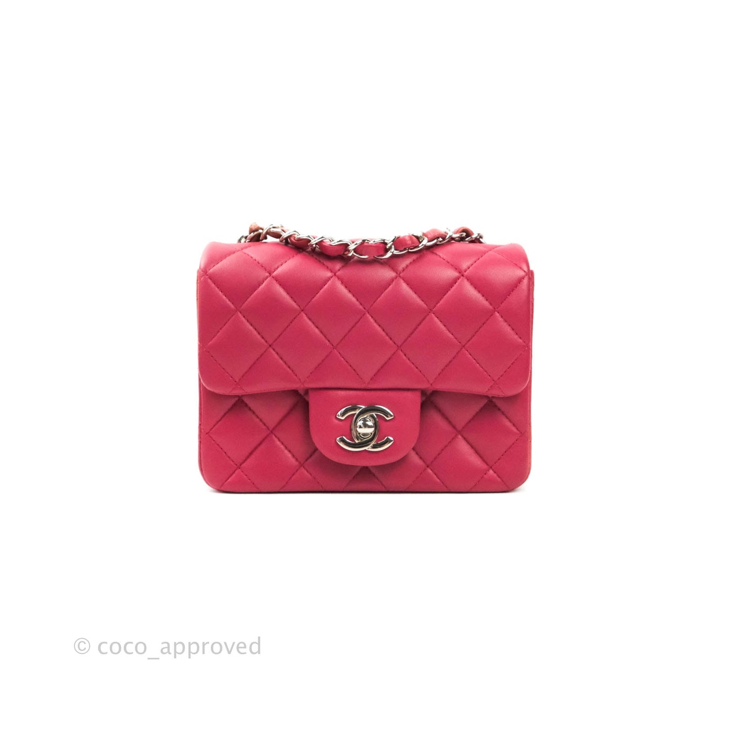 Chanel Classic Quilted Mini Square Flap Rosy Pink Lambskin Silver Hardware