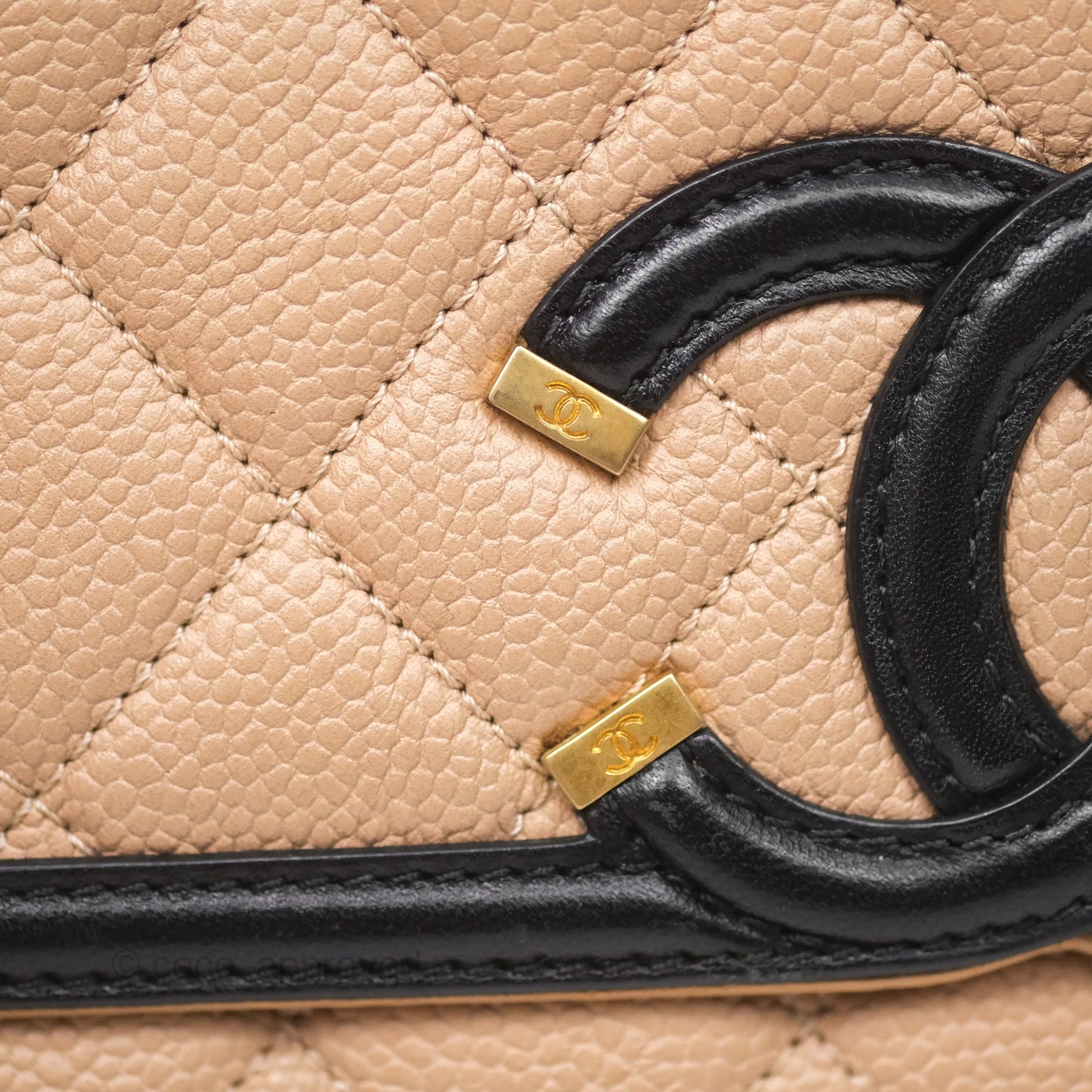 Chanel Small CC Filigree Flap Quilted Beige Black Caviar