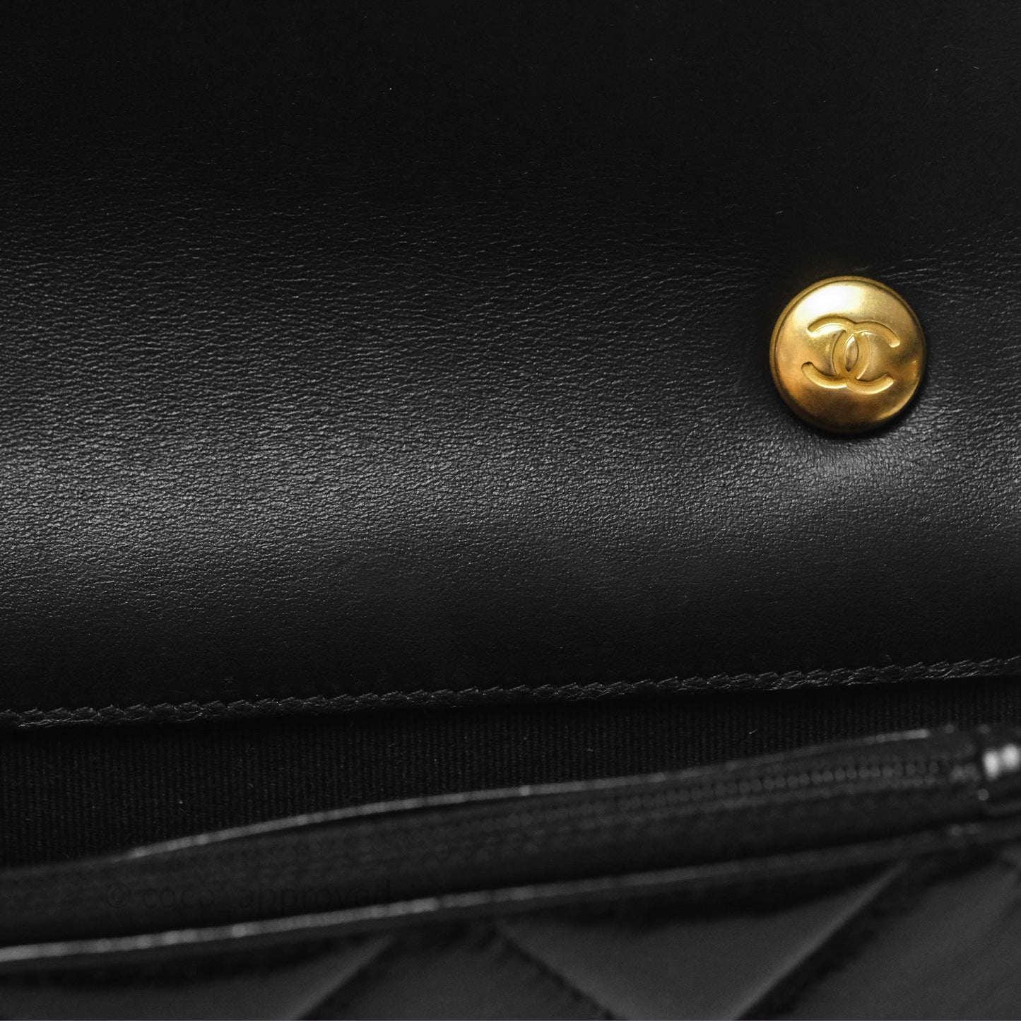 Chanel Quilted Medallion Wallet on Chain WOC Black Glossy Lambskin Gold Hardware 22K