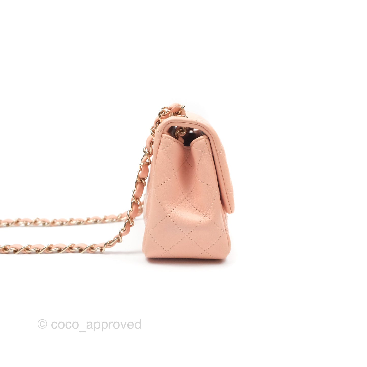 Chanel Quilted Mini Square Lambskin Light Beige Pink Gold Hardware