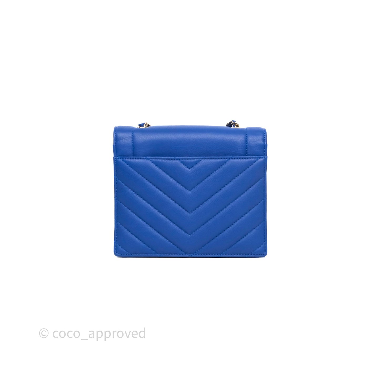 Chanel Chevron Square Envelope Flap Bag Royal Blue Calfskin Gold Hardware 19C