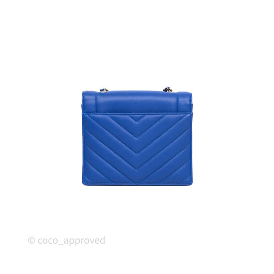 Chanel Chevron Square Envelope Flap Bag Royal Blue Calfskin Gold Hardware 19C
