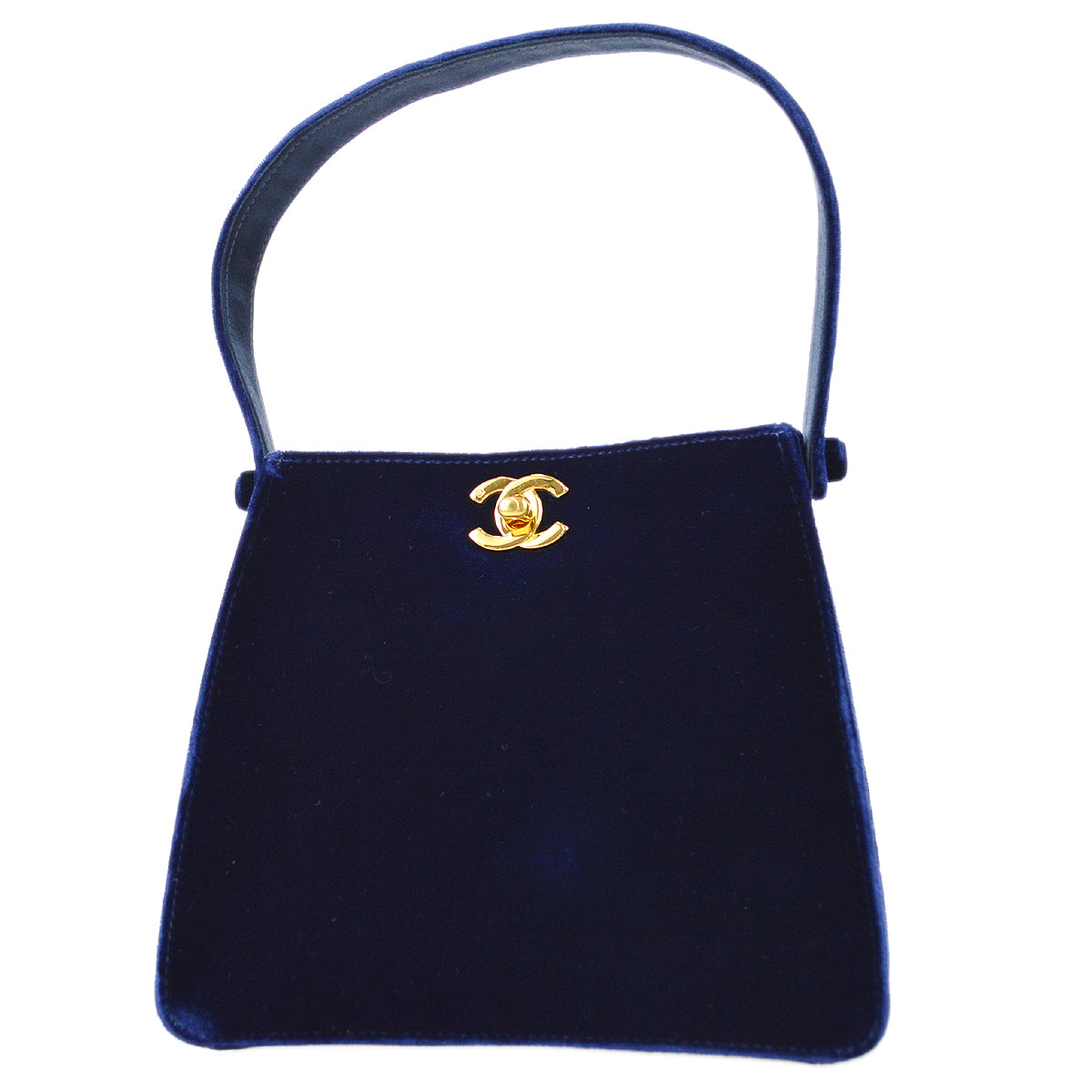 Luxury Chanel * 1997-1999 Double Sided Turnlock Handbag Mini Blue Velvet