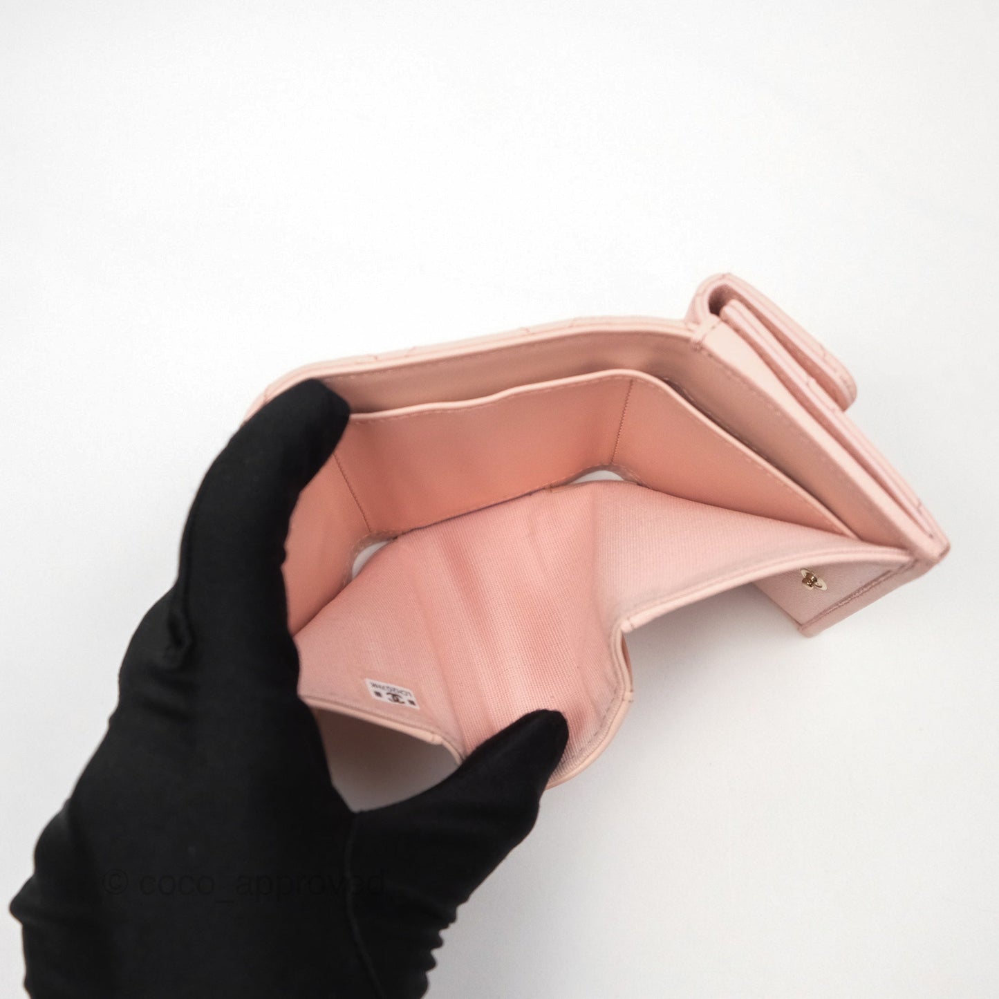 Chanel Quilted Small Classic Flap Trifold Wallet Pink Caviar Gold Hardware