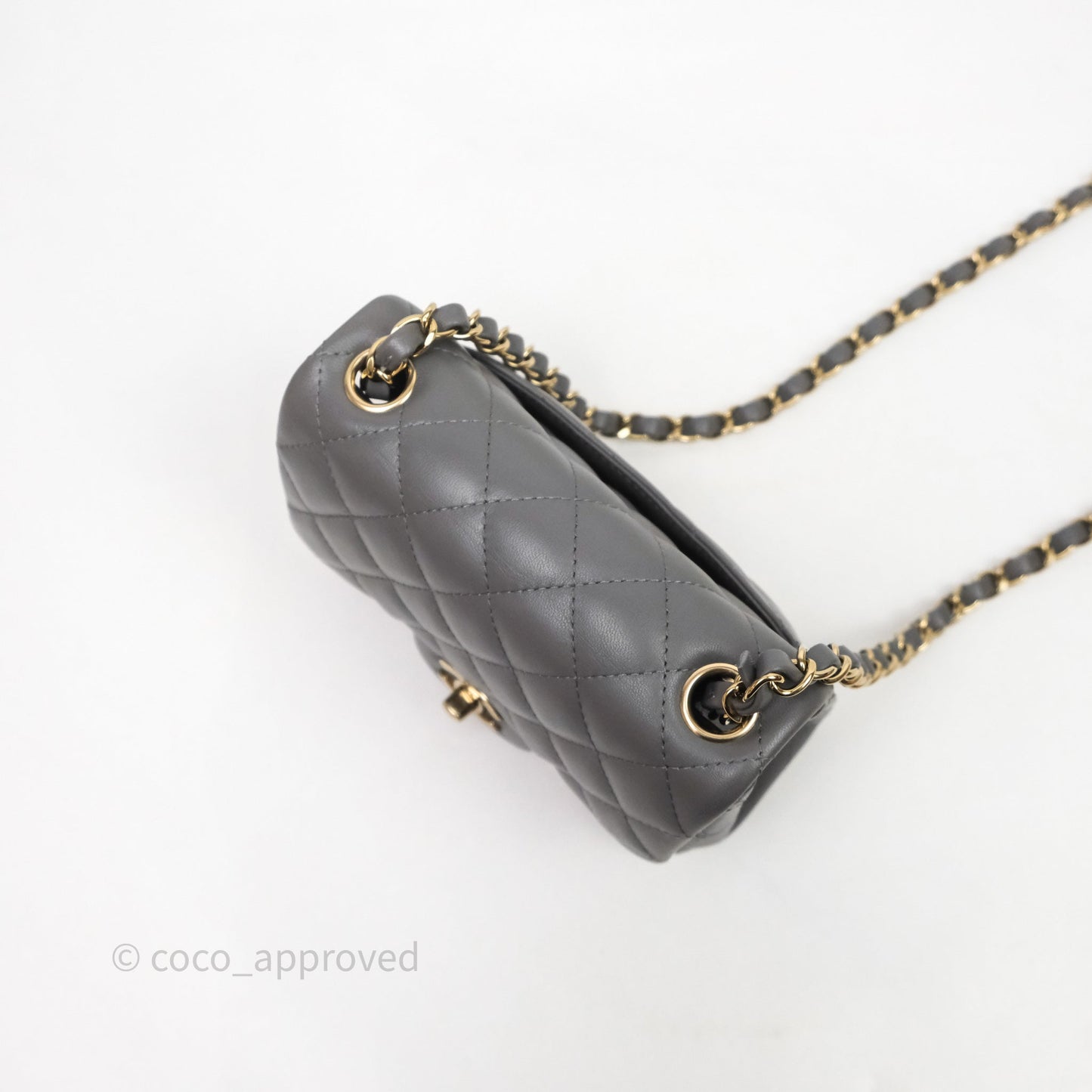 Chanel Mini Square Quilted Grey Lambskin Gold Hardware