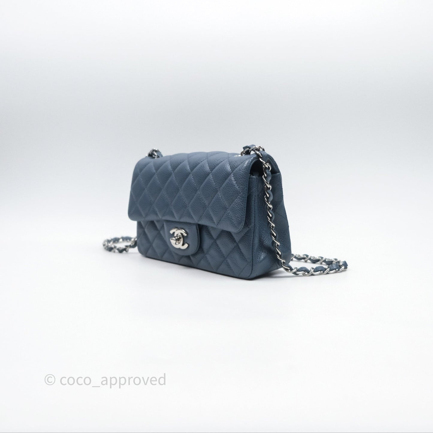 Chanel Quilted Mini Rectangular Blue Caviar Silver Hardware