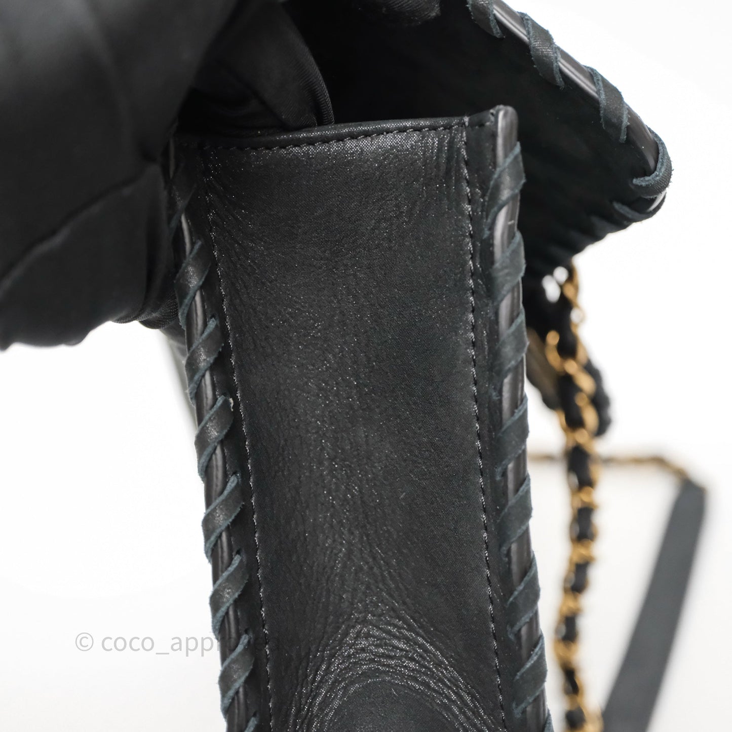 Chanel Braided Flap Bag Black Nubuck Aged Gold Hardware