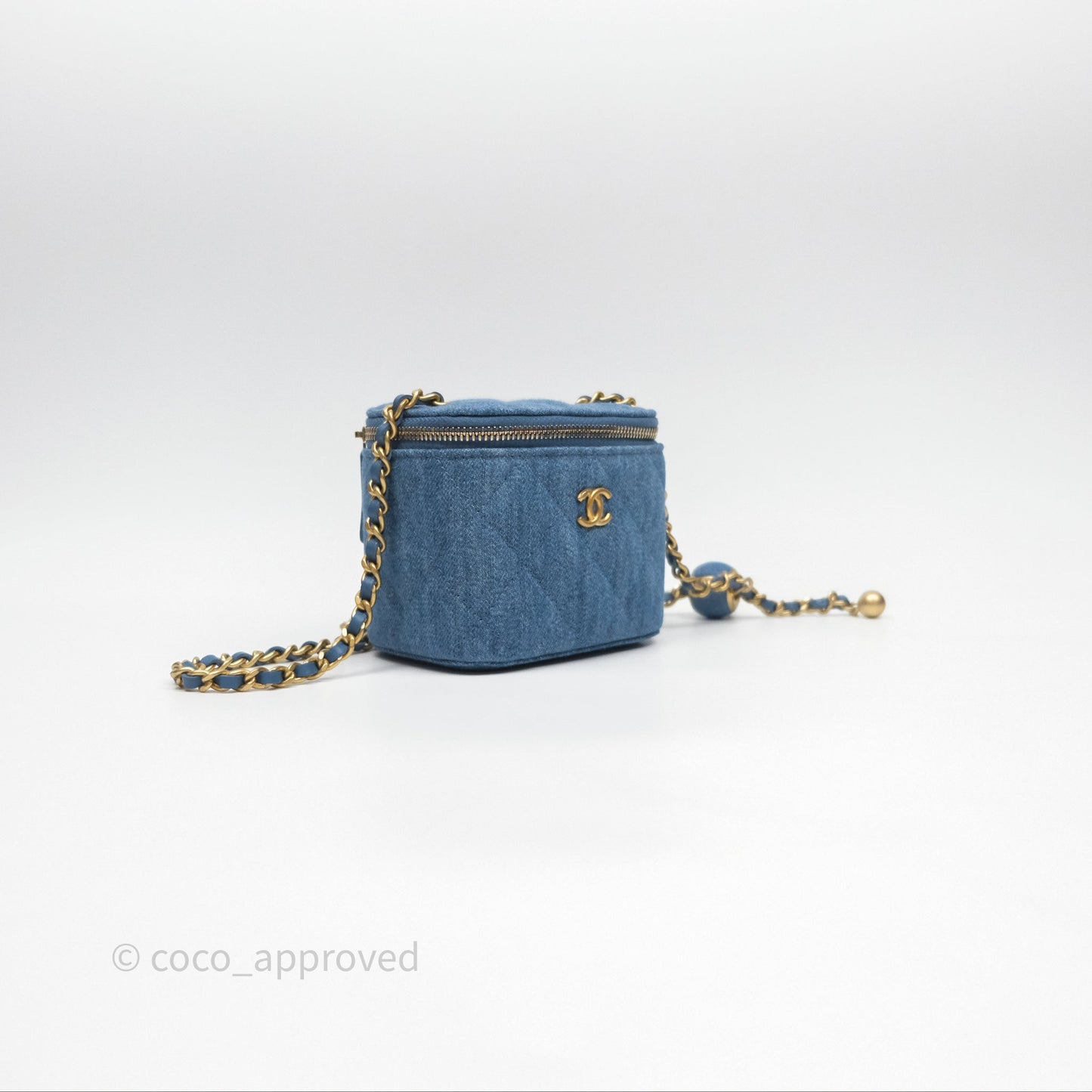 Chanel Mini Pearl Crush Vanity With Chain Denim Aged Gold Hardware
